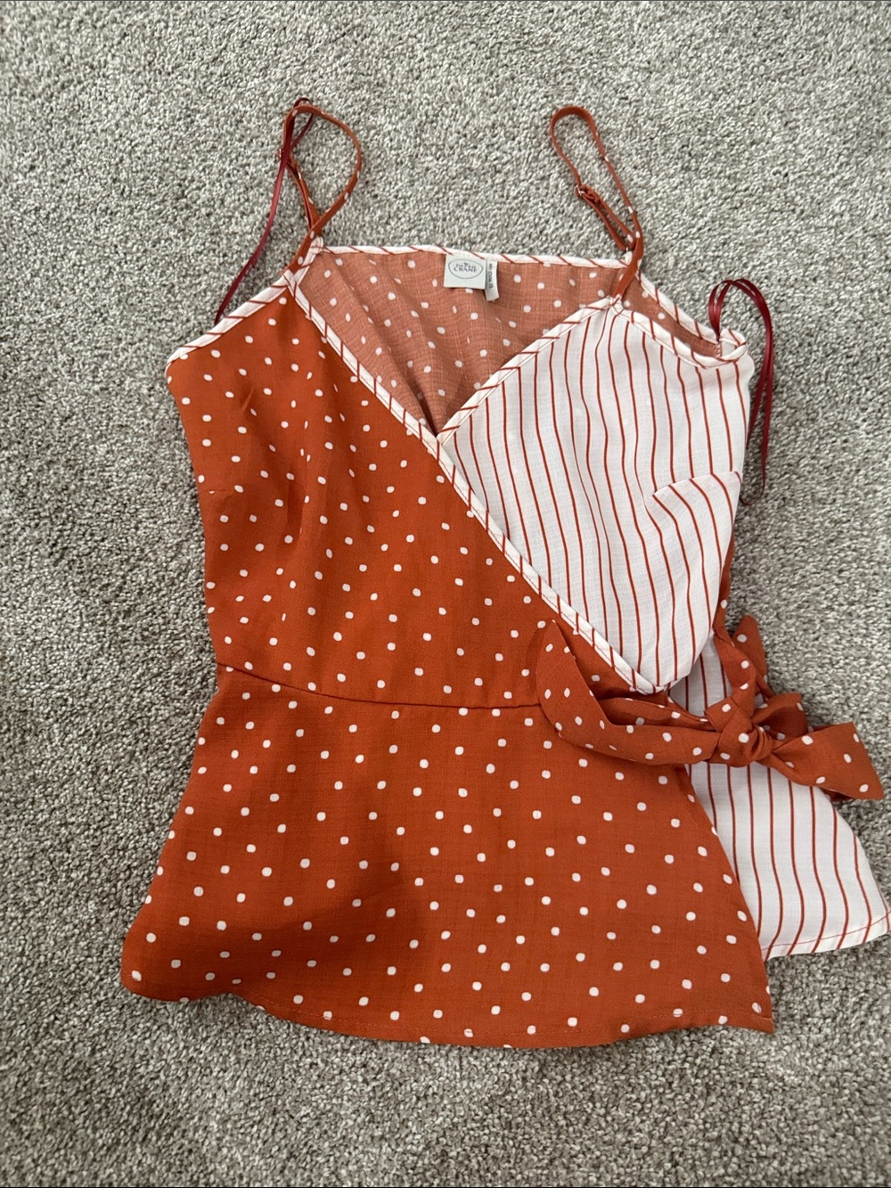 Paper Crane Rust Polka Dot & Stripe Wrap Camisole